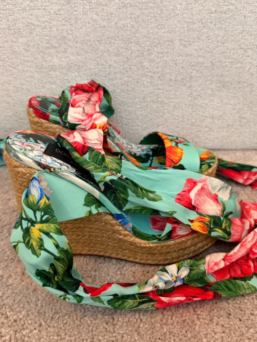 Dolce & Gabbana Aqua Floral Platform Espadrilles